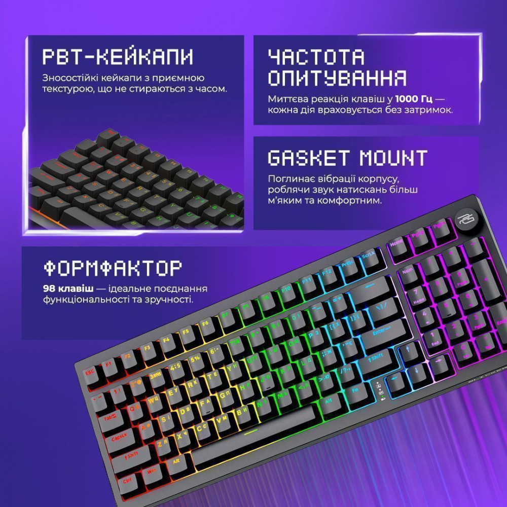 Беспроводная клавиатура Proove Gaming Slicker Pro (Ukraine Layout) white/purple (WKSLP0022417) Белый/фиолетовый на картинке №4