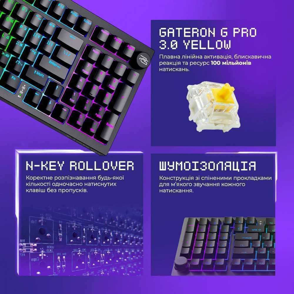 Беспроводная клавиатура Proove Gaming Slicker Pro (Ukraine Layout) white/purple (WKSLP0022417) Белый/фиолетовый на картинке №6