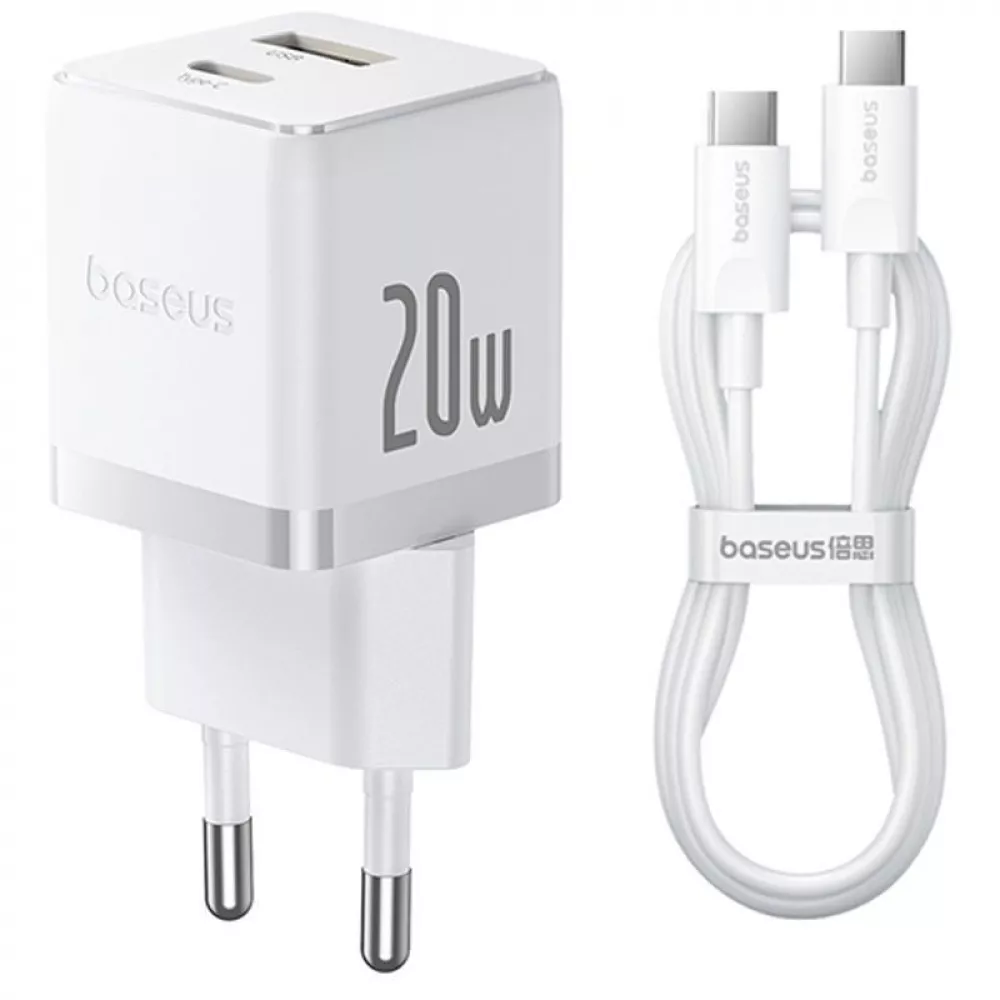 СЗУ Baseus Palm Fast Charger Type-C+USB 20W (With Cable Type-C to Type-C 60W 1m)