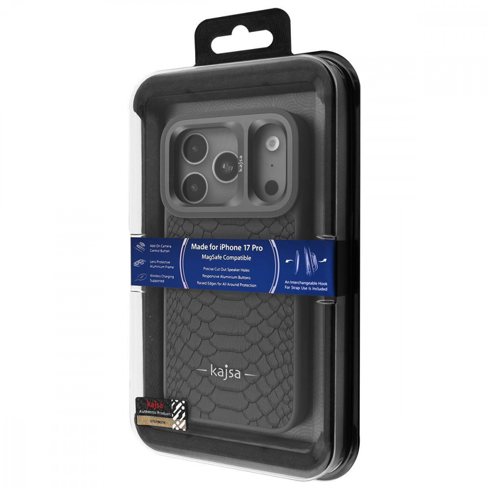 Чехол Kajsa Snake Pattern with Magnetic Ring iPhone 17 Pro black на картинке №2