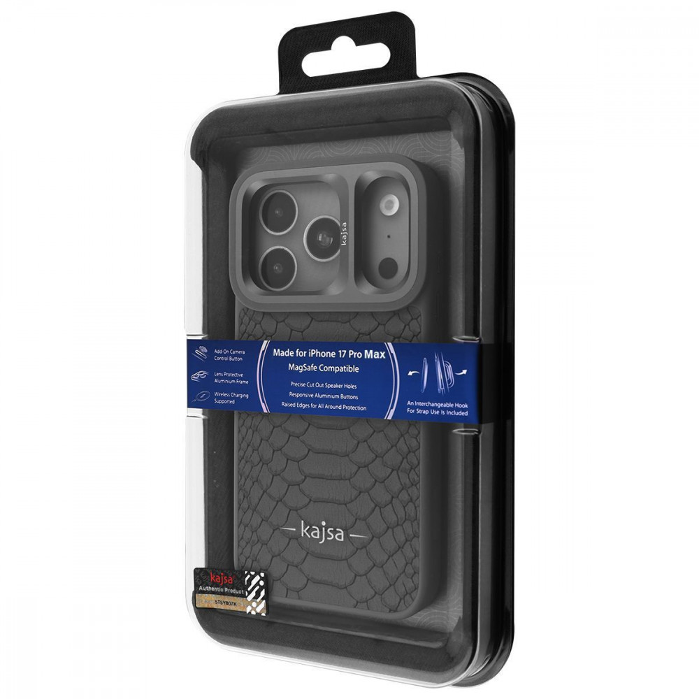 Чехол Kajsa Snake Pattern with Magnetic Ring iPhone 17 Pro Max black на картинке №2
