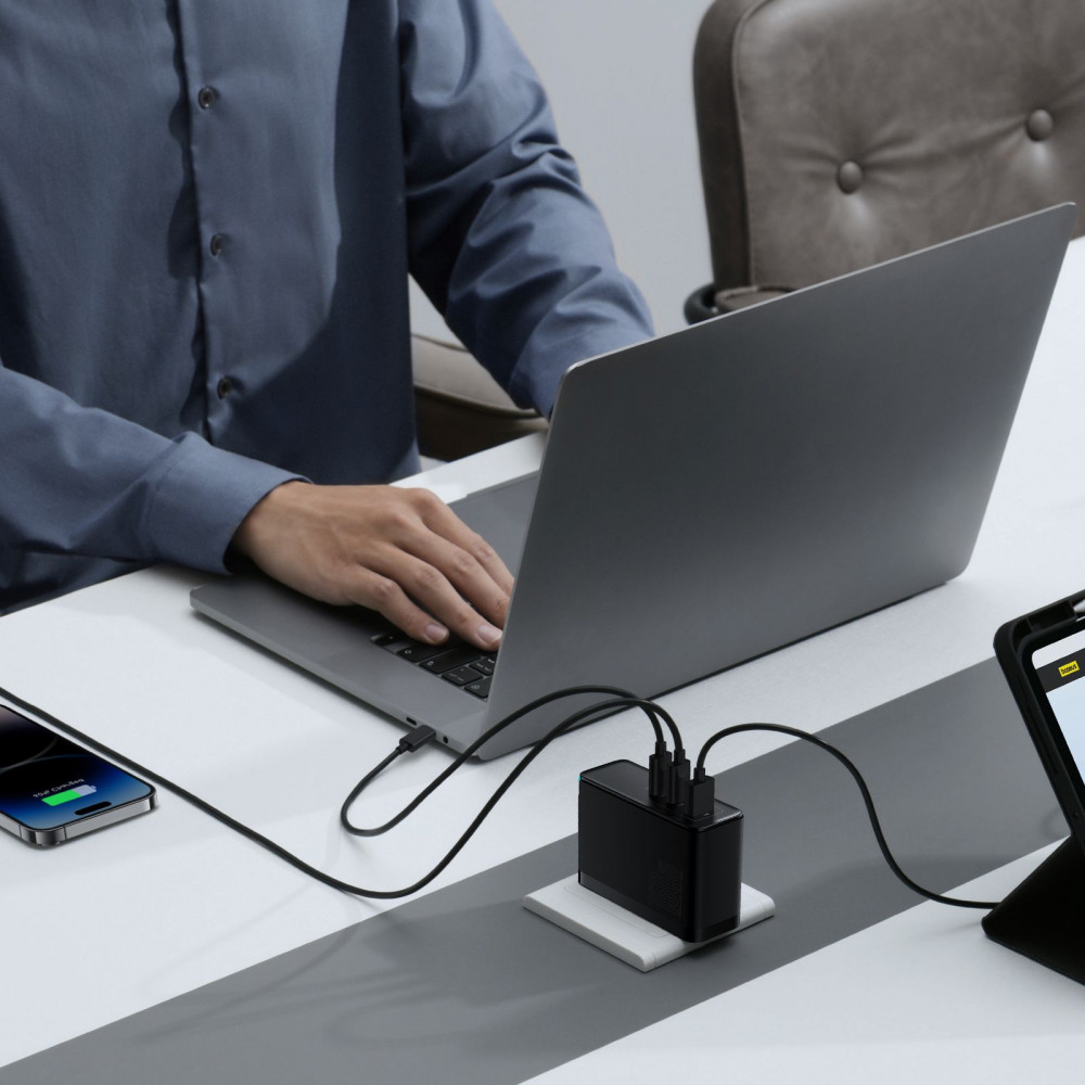 МЗП Baseus GaN5 Pro Digital Fast Charger Type-C+2USB 160W (With Clable Type-C to Type-C 240W 1m) black на малюнкі №10