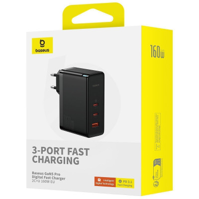 МЗП Baseus GaN5 Pro Digital Fast Charger Type-C+2USB 160W (With Clable Type-C to Type-C 240W 1m) — Придбати в Україні