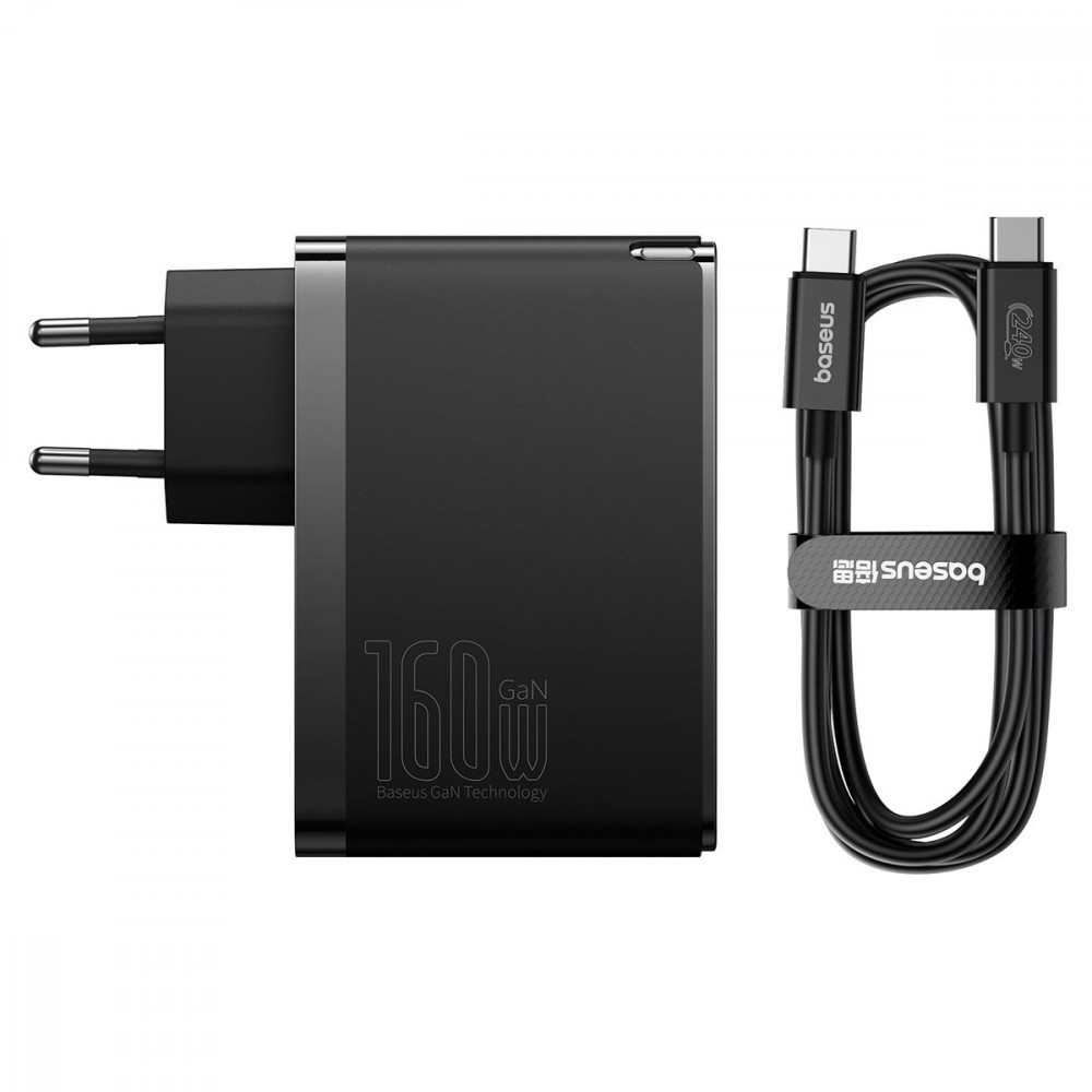 МЗП Baseus GaN5 Pro Digital Fast Charger Type-C+2USB 160W (With Clable Type-C to Type-C 240W 1m) black на малюнкі №7
