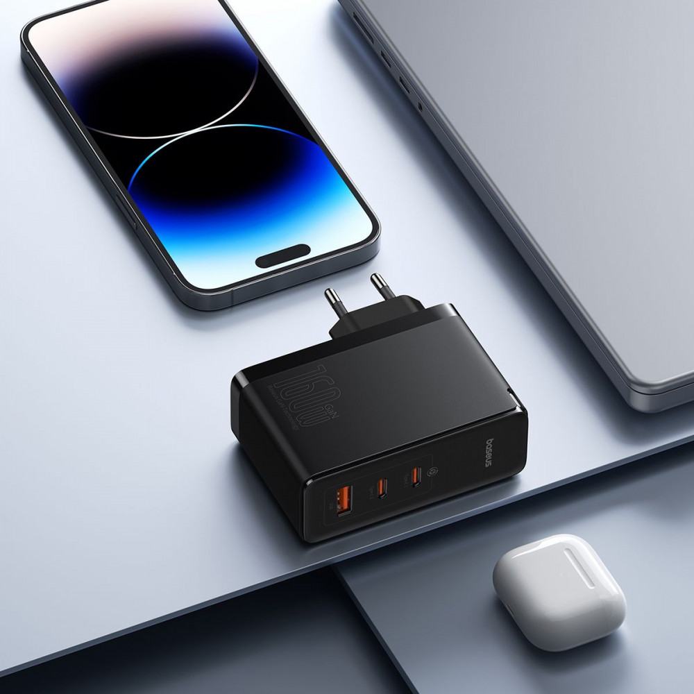 МЗП Baseus GaN5 Pro Digital Fast Charger Type-C+2USB 160W (With Clable Type-C to Type-C 240W 1m) black на малюнкі №9