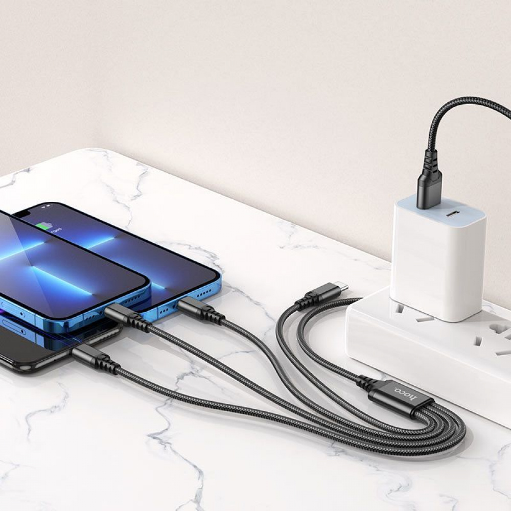 Кабель Hoco X76 Super charging 4-in-1 (Lightning+Lightning+Micro USB+Type-C) (1m) - фото 4