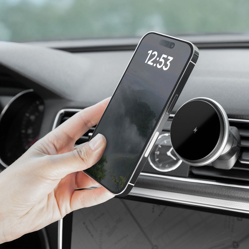 Автодержатель с Беспроводной Зарядкой Proove Magic Circle 15W silver на картинке №3