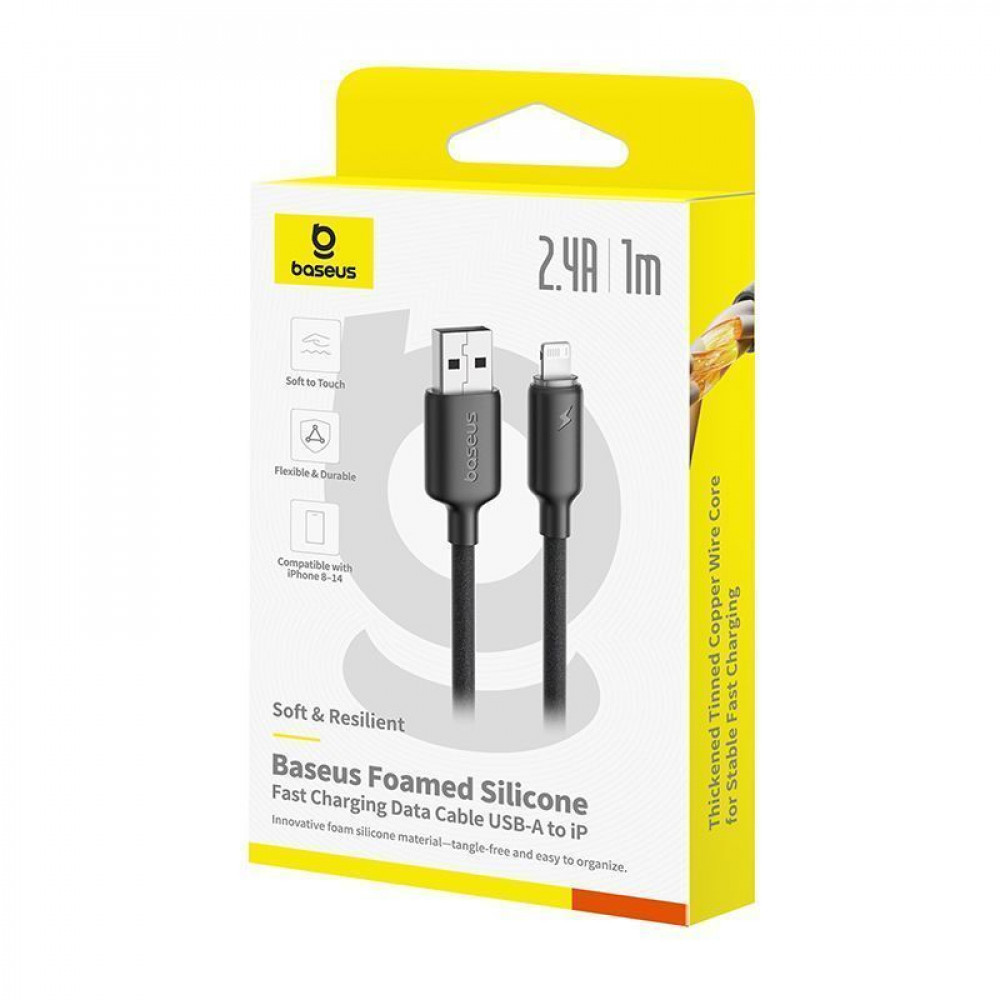 Кабель Baseus Foamed Silicone Fast Charging Lightning 2.4A (1m) black на малюнкі №2