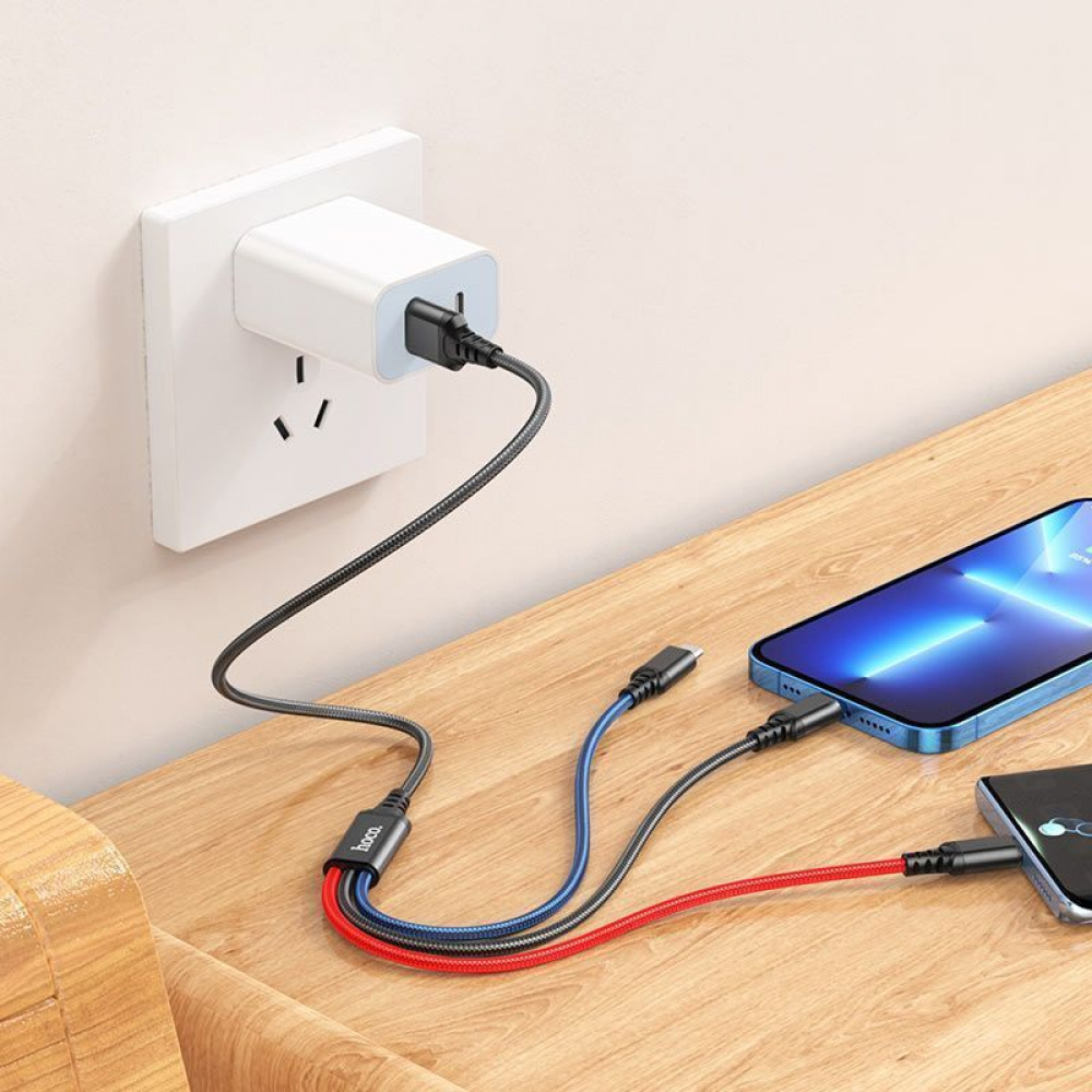 Кабель Hoco X76 Super charging 3-in-1 (Lightning+Micro USB+Type-C) (1m) - фото 3