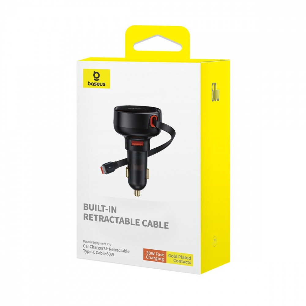 АЗП Baseus Enjoyment Pro Car Charger USB + Retractable Type-C Cable 60W — Придбати в Україні - фото 1