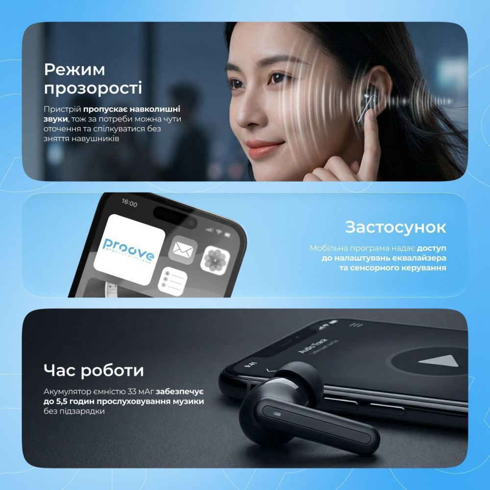 Беспроводные наушники Proove Tempo TWS with ANC (APP) white (TWTM0001AP02) Белый на картинке №12