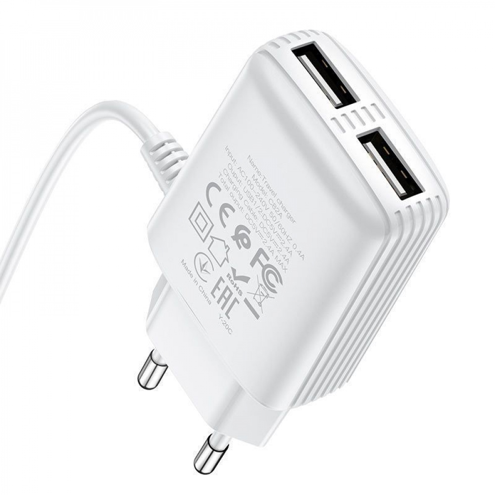 СЗУ Hoco C82A Real Power + Cable (Type-C) 2.4A 2USB - фото 6