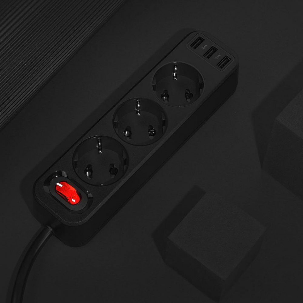 Мережевий фільтр Hoco NS2 (3 розетки + 3 USB) 1.8m — Придбати в Україні - фото 3