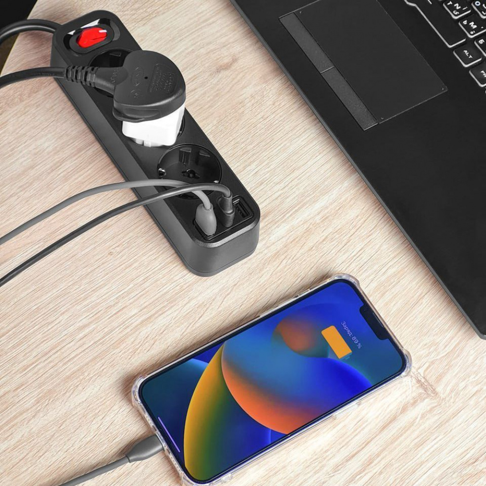 Мережевий фільтр Hoco NS2 (3 розетки + 3 USB) 1.8m — Придбати в Україні - фото 2