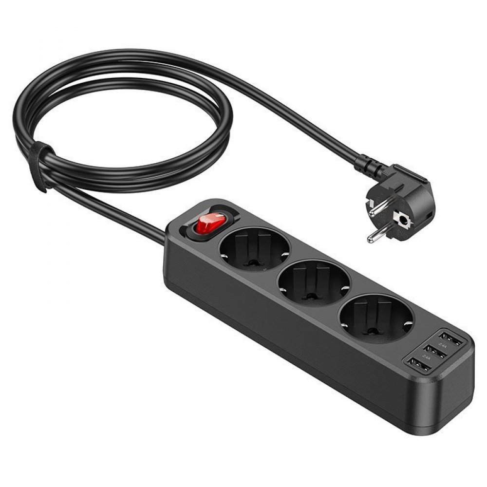 Мережевий фільтр Hoco NS2 (3 розетки + 3 USB) 1.8m — Придбати в Україні - фото 1