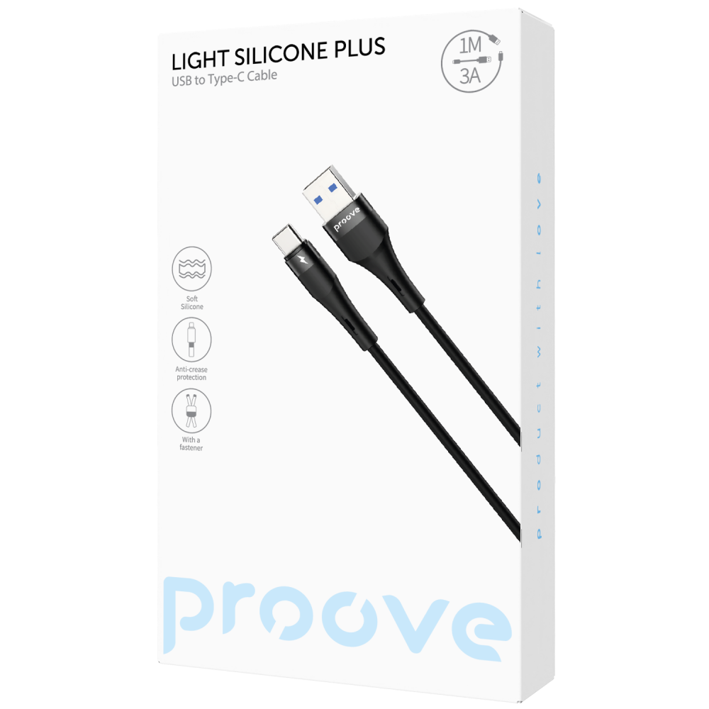 Кабель Proove Light Silicone Plus USB to Type-C 3A (1m) - фото 1
