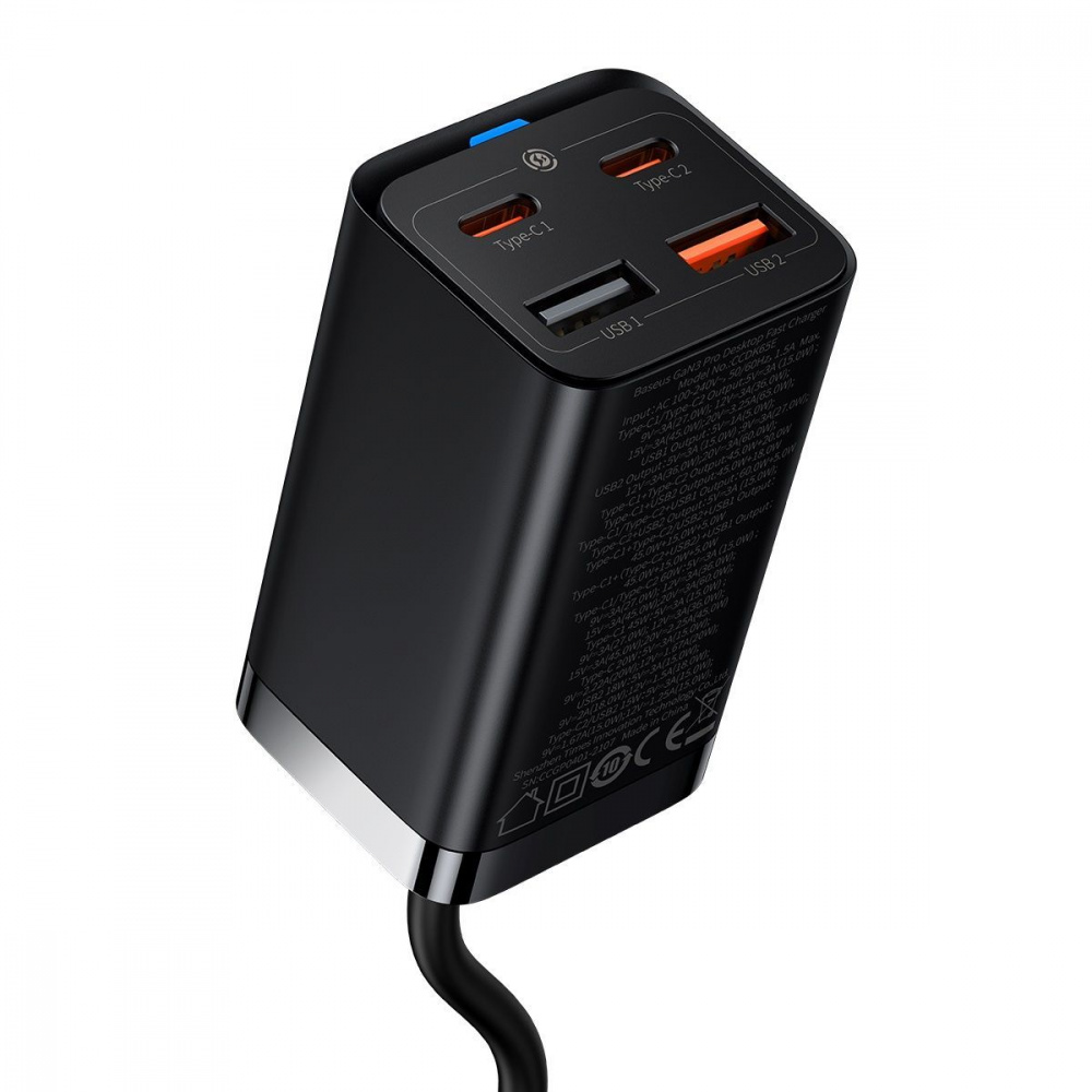 Wall Charger Baseus GaN3 Pro 65W (2 Type-C + 2 USB) + Cable Type-C to Type-C 100W (1m) - фото 10