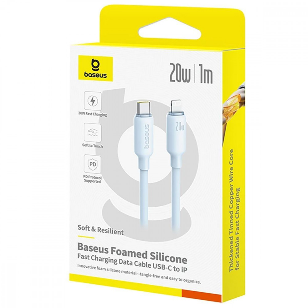 Кабель Baseus Foamed Silicone Fast Charging Type-C to Lightning 20W (1m) blue (E0426A02) Синий на картинке №2