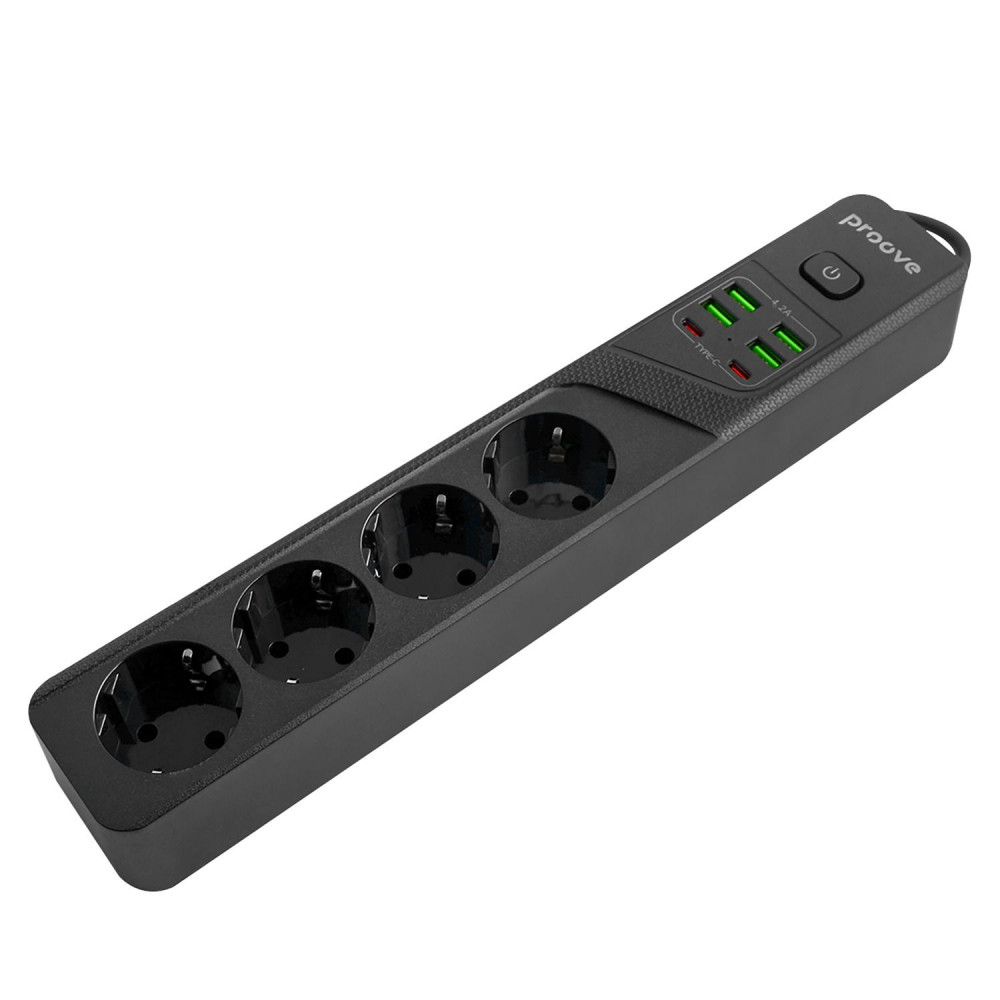 Мережевий фільтр Proove Power Strip P-04 (4 розетки + 4 USB + 2 Type-C) 3M black на малюнкі №5