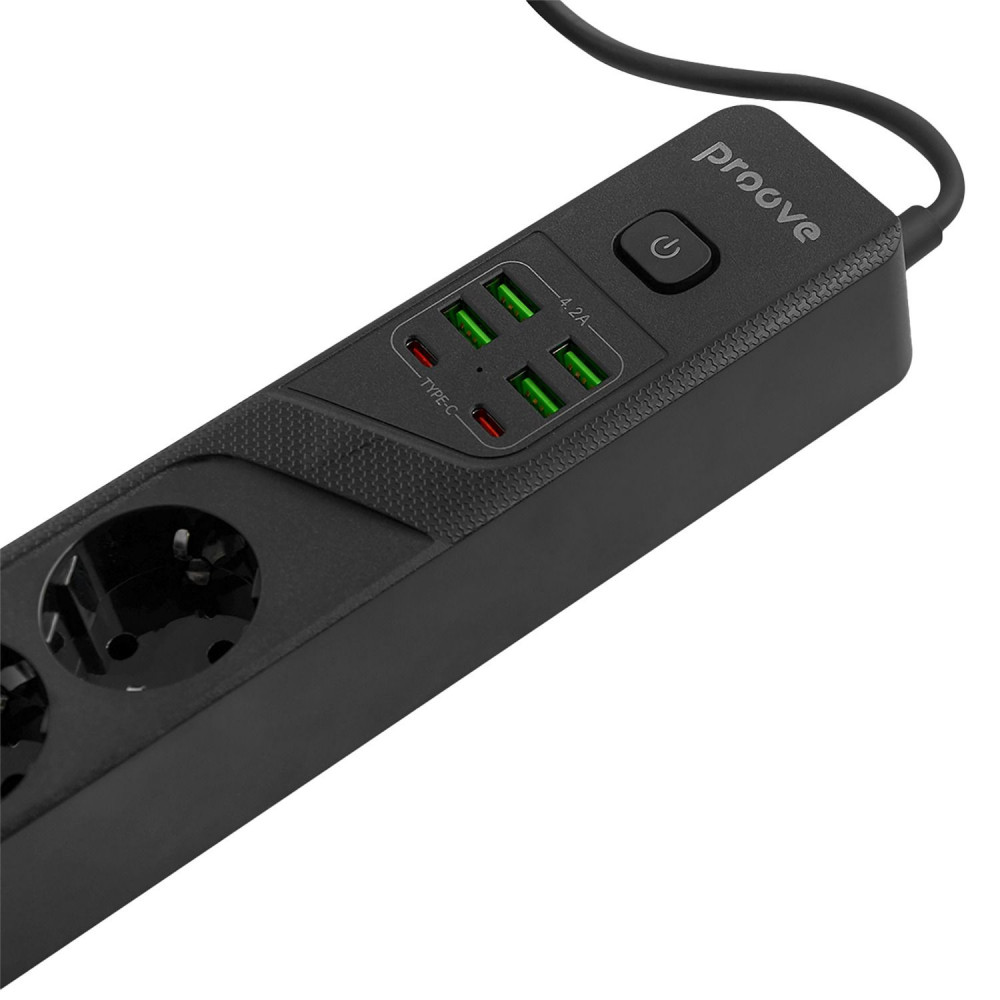 Мережевий фільтр Proove Power Strip P-04 (4 розетки + 4 USB + 2 Type-C) 3M black на малюнкі №6