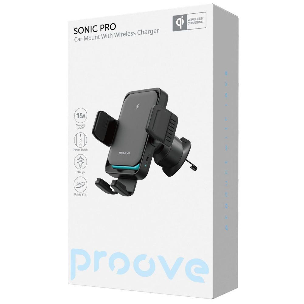 Автодержатель с Беспроводной Зарядкой Proove Sonic Pro 15W - фото 1