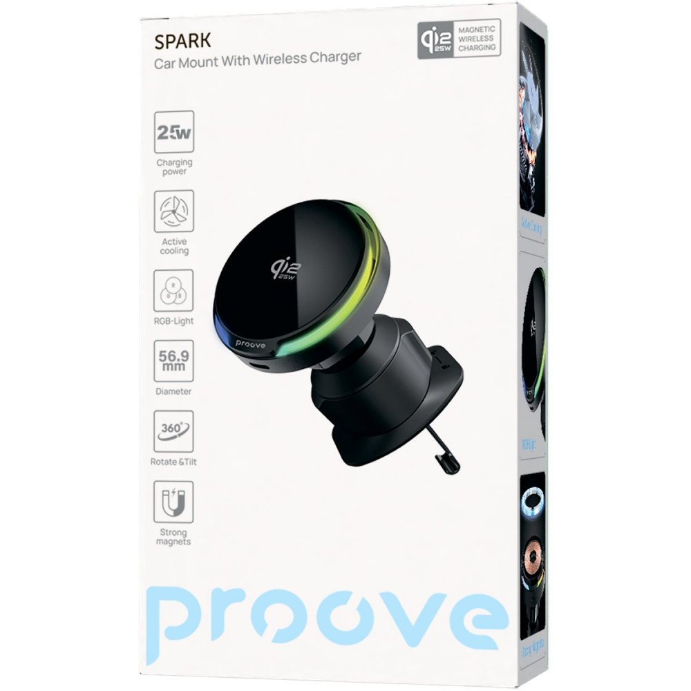 Автодержатель с Беспроводной Зарядкой Proove Spark Qi2.2 25W black на картинке №2