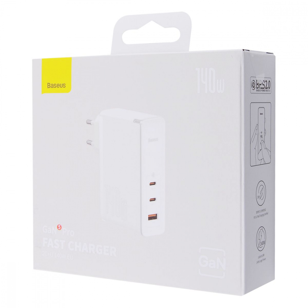 МЗП Baseus GaN5 Pro 140W (2 x Type-C + USB) + Кабель Type-C + Type-C 240W 1m — Придбати в Україні - фото 1