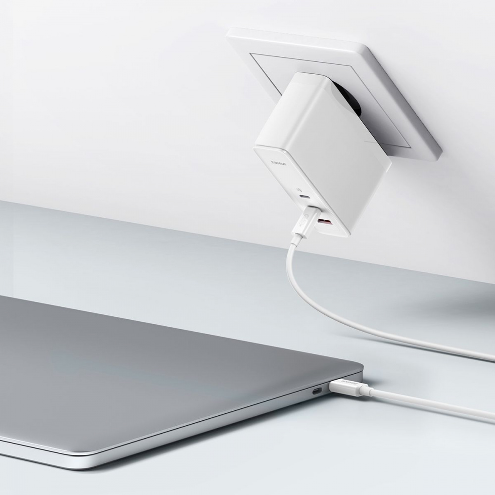 СЗУ Baseus GaN5 Pro 140W (2 x Type-C + USB) + Кабель Type-C + Type-C 240W 1m - фото 4