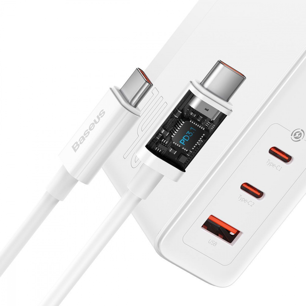 СЗУ Baseus GaN5 Pro 140W (2 x Type-C + USB) + Кабель Type-C + Type-C 240W 1m - фото 5
