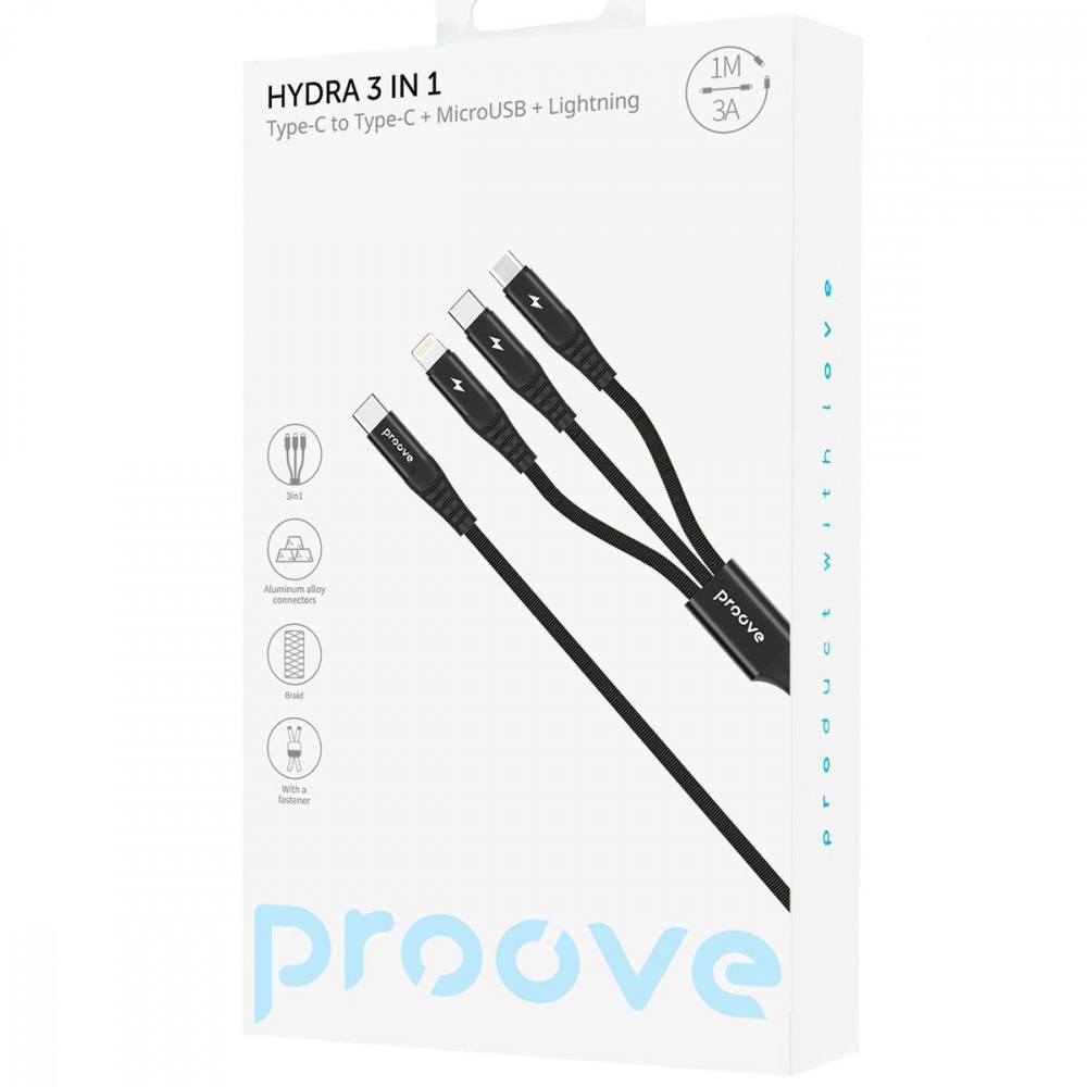 Кабель Proove Hydra 3 in1 Type-C + Micro USB + Lightning (1m) — Придбати в Україні - фото 1