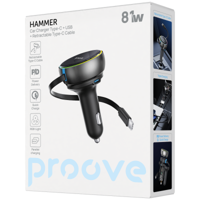 АЗП Proove Hammer 81W (Type-C + USB) + Retractable Type-C Cable — Придбати в Україні