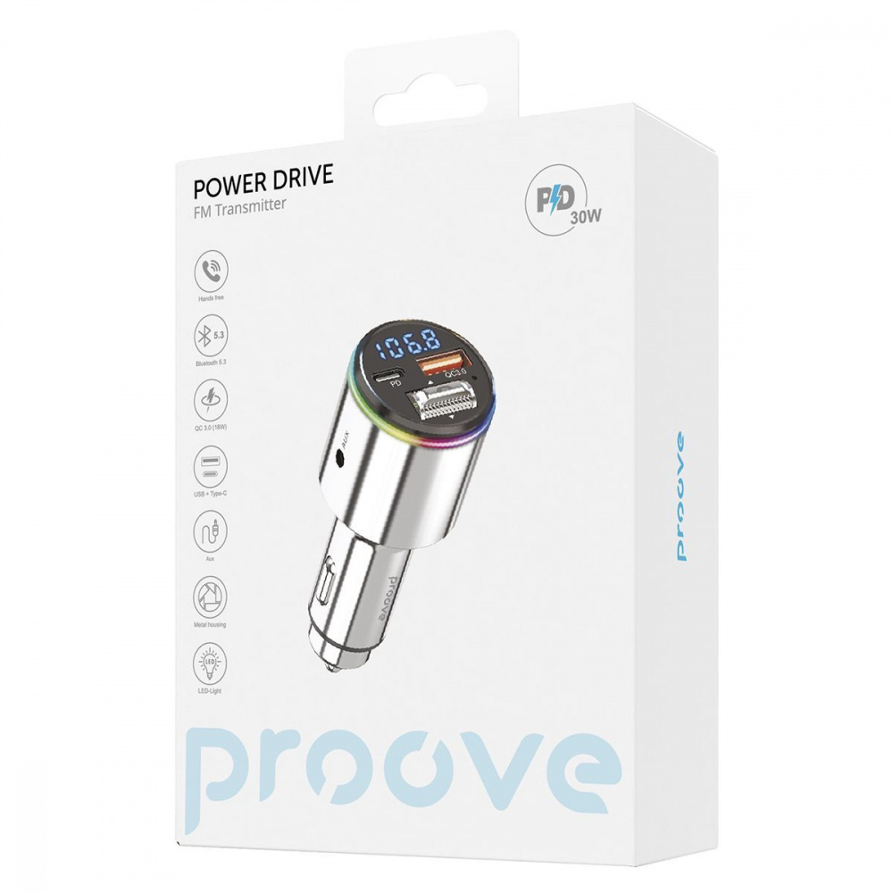 Автомобильное ЗУ Proove FM Launcher Power Drive 30W (PD+QC3.0) Type-C+USB+AUX