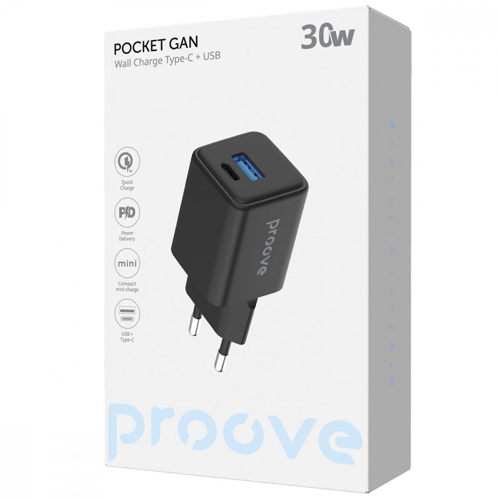 МЗП Proove Pocket GaN 30W (Type-C + USB) black на малюнкі №2