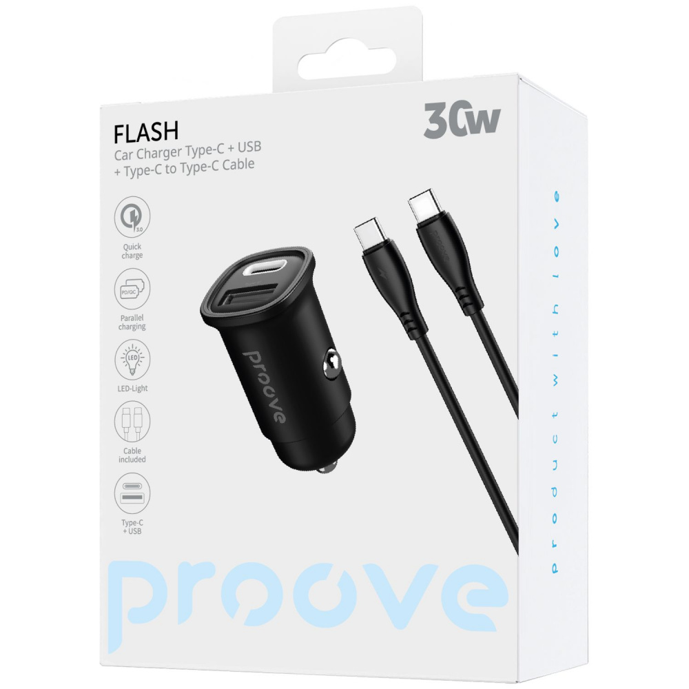 АЗП Proove Flash 30W (Type-C + USB) + Cable Type-C to Type-C — Придбати в Україні - фото 1