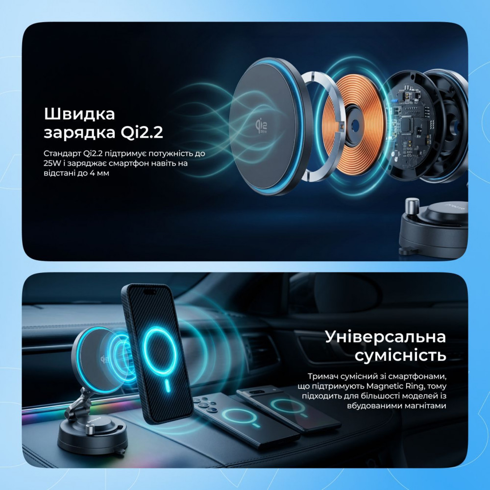 Автодержатель с Беспроводной Зарядкой Proove JetLock Qi2.2 25W - фото 4