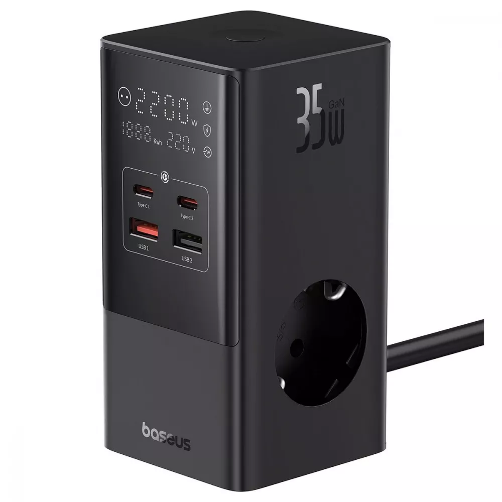 Мережевий фільтр Baseus Power Combo Tower Digital (3*AC+2*USB+2*Type-C 35W 1.5m) — Придбати в Україні