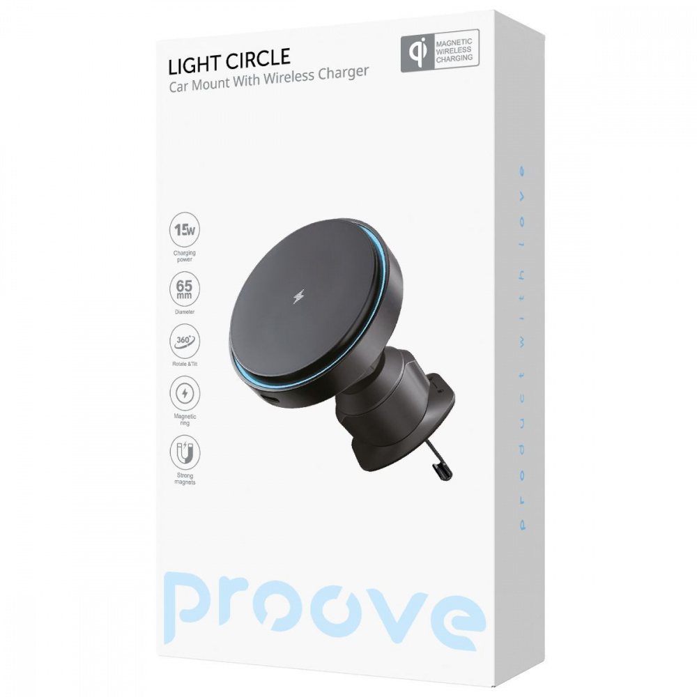 Автодержатель с Беспроводной Зарядкой Proove Light Circle 15W - фото 1