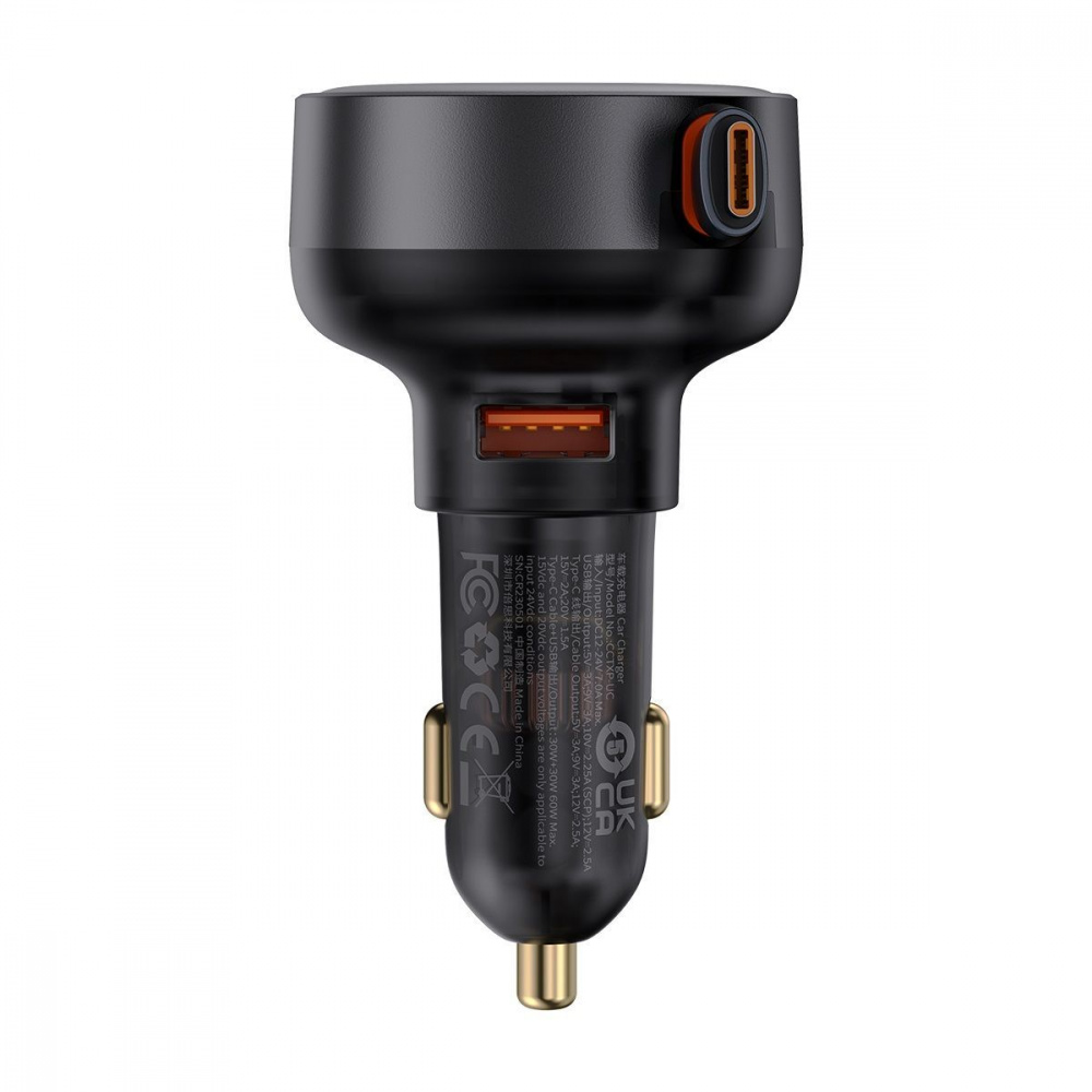 АЗП Baseus Enjoyment Pro Car Charger U+Retractable C & iP Cable 60W — Придбати в Україні - фото 2