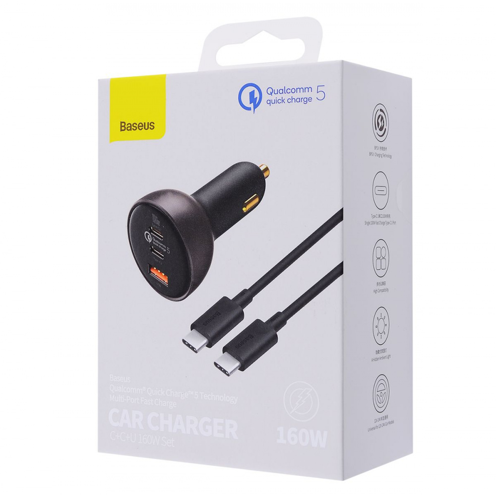 АЗП Baseus Qualcomm Multi-Port Fast Charge 160W (2xType-C + USB) + Кабель Type-C + Type-C 100W — Придбати в Україні