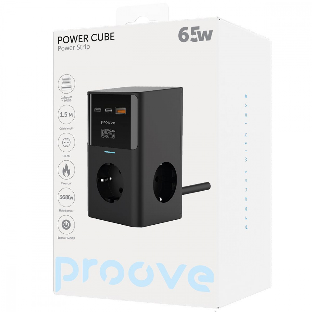 Мережевий фільтр Proove Power Cube 65W (3xAC + 2xType-C + 1xUSB) 1.5m — Придбати в Україні - фото 1
