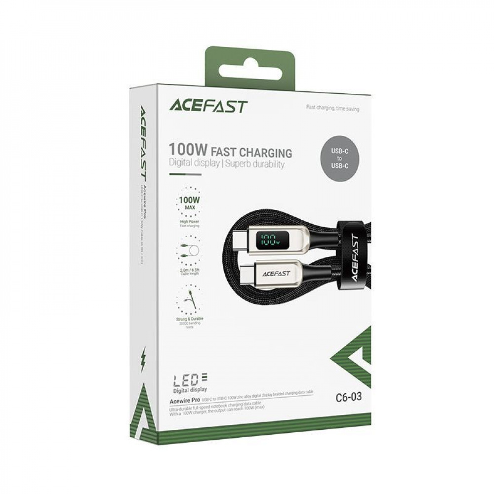 Cable Acefast C6-03 Digital Display USB-C to USB-C 100W 5A (2m) - фото 1