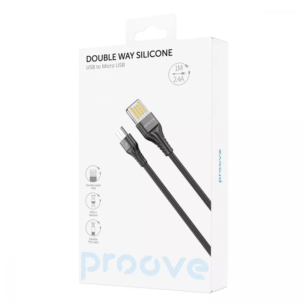 Кабель Proove Double Way Silicone USB to Micro USB 2.4A (1m) — Придбати в Україні - фото 1