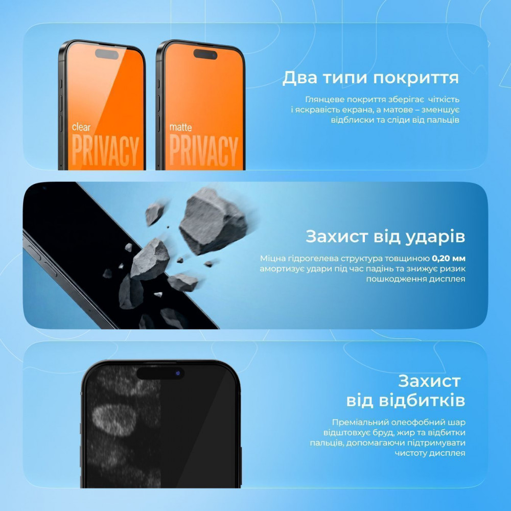 Защитная гидрогелевая пленка Proove Hydrogel Screen Protection PRIVACY Clear - фото 4