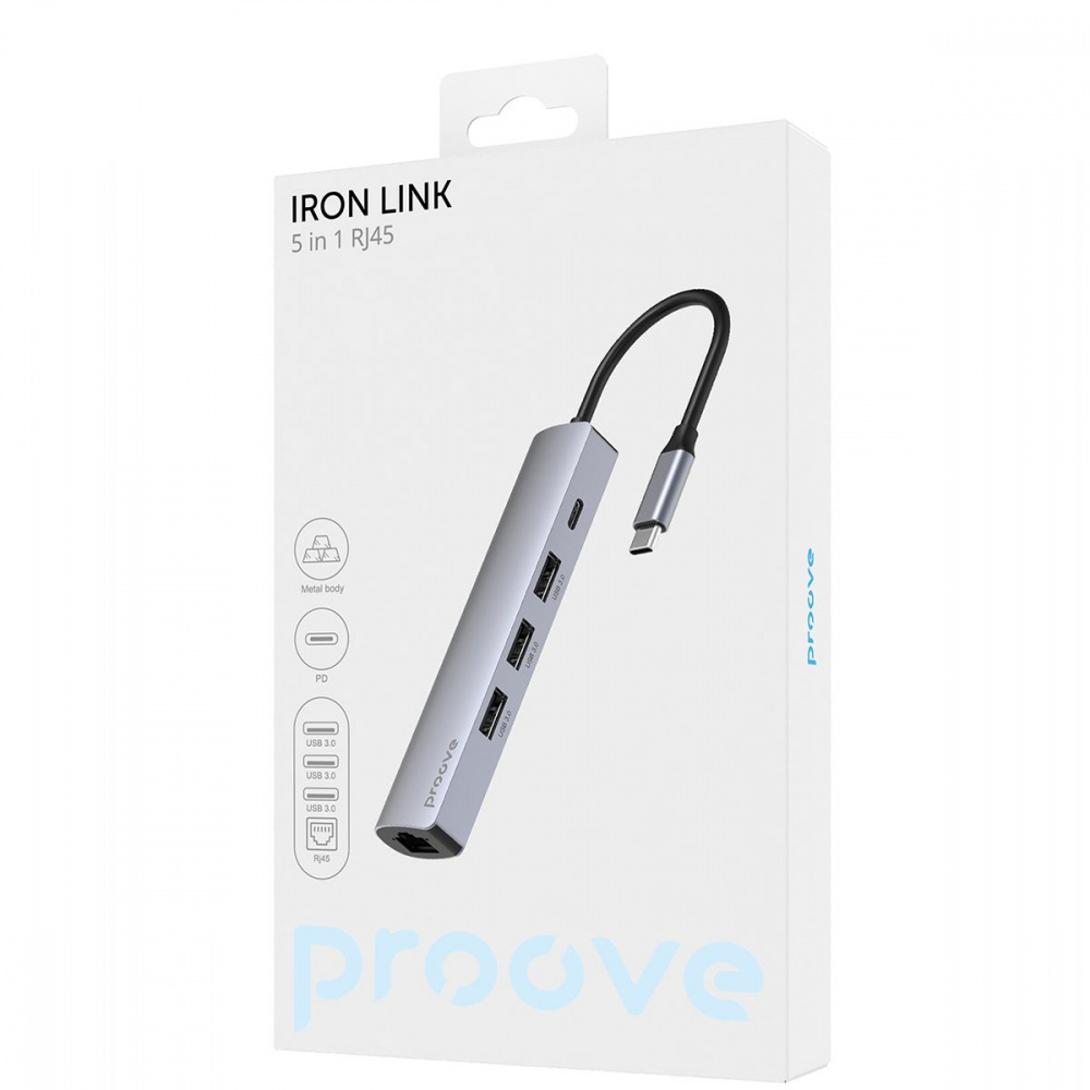 Type-C-Хаб Proove Iron Link 5 in 1 (3*USB3.0 + Tyce C + RJ45)