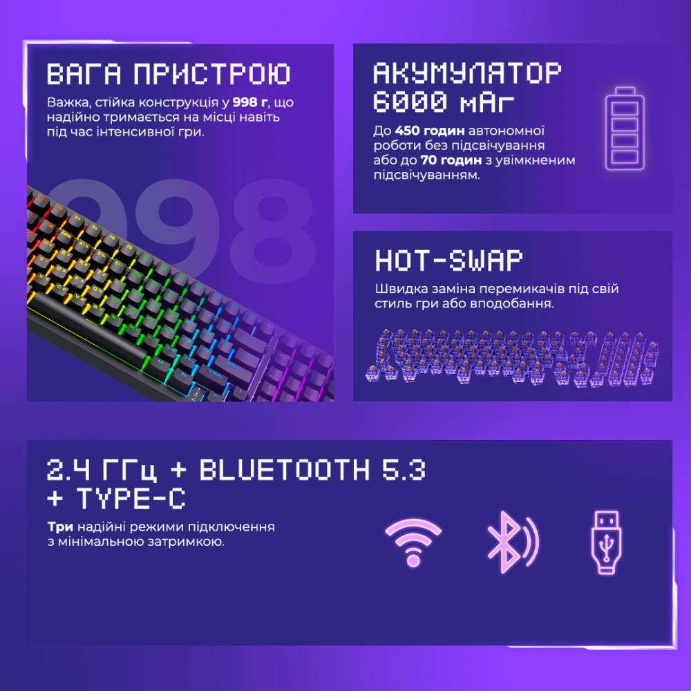 Бездротова клавіатура Proove Gaming Slicker Pro (Ukraine Layout) — Придбати в Україні - фото 4