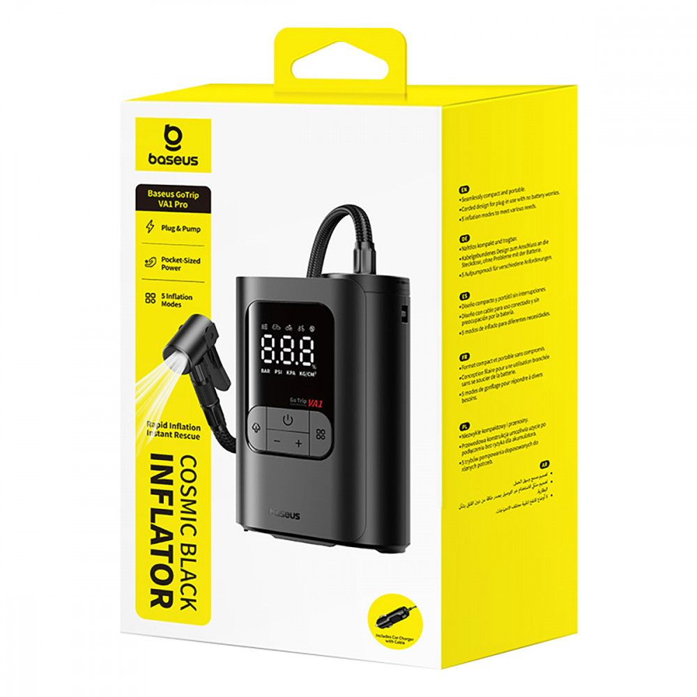 Автомобильный насос Baseus GoTrip VA1 Super Mini 100W (Wired) black (C0119701) Черный на картинке №2