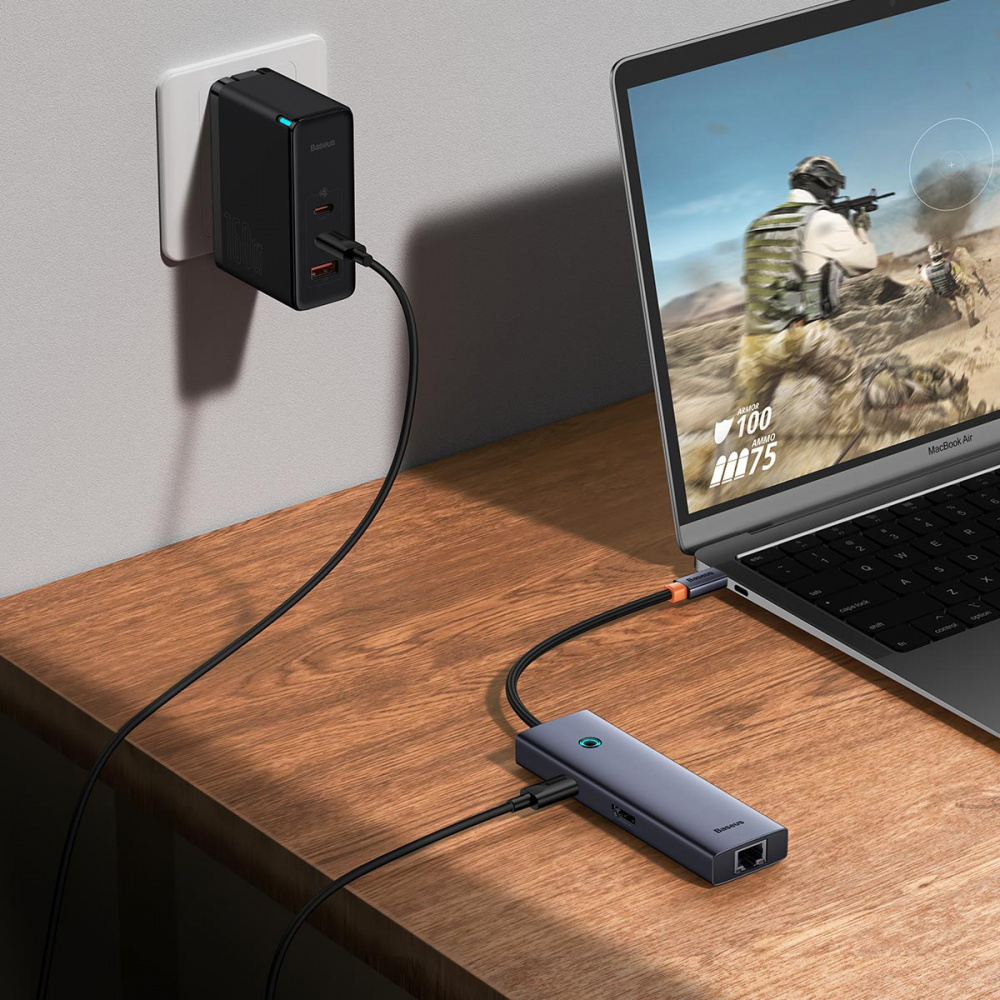 Type-C-Хаб Baseus UltraJoy Series 6-Port (Type-C to HDMI + USB3.0*3 + PD + RJ45) — Придбати в Україні - фото 6