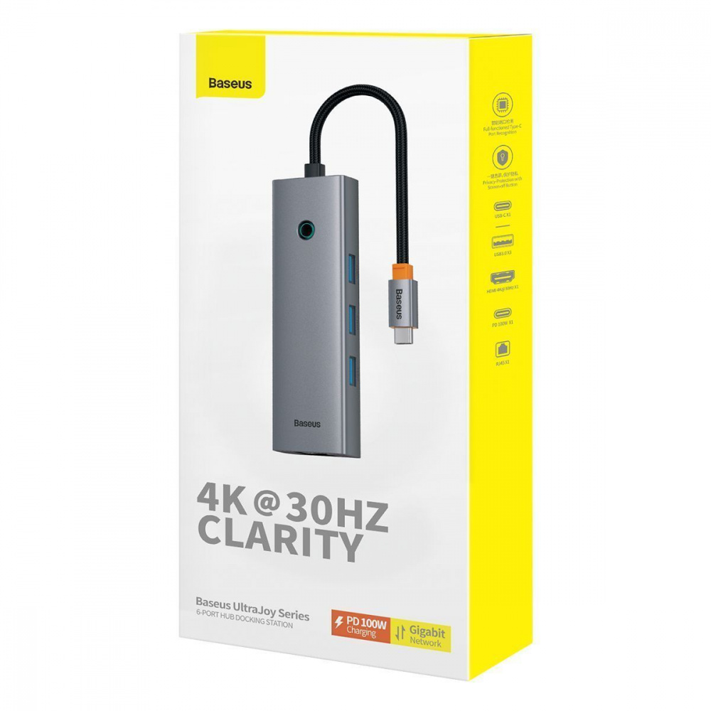Type-C-Хаб Baseus UltraJoy Series 6-Port (Type-C to HDMI + USB3.0*3 + PD + RJ45) — Придбати в Україні
