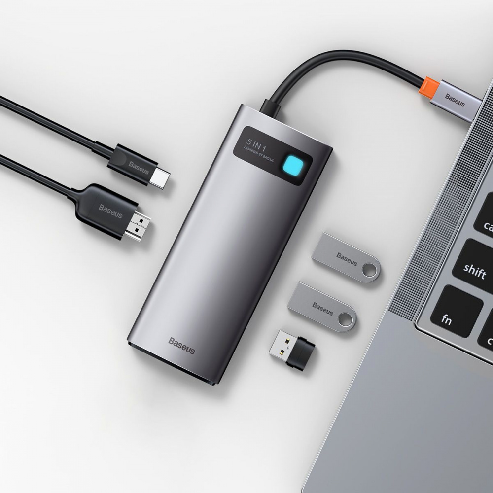 USB-Hub Baseus Metal Gleam Series 5-in-1 (3xUSB3.0 + 4KHD + Type-C). - фото 4
