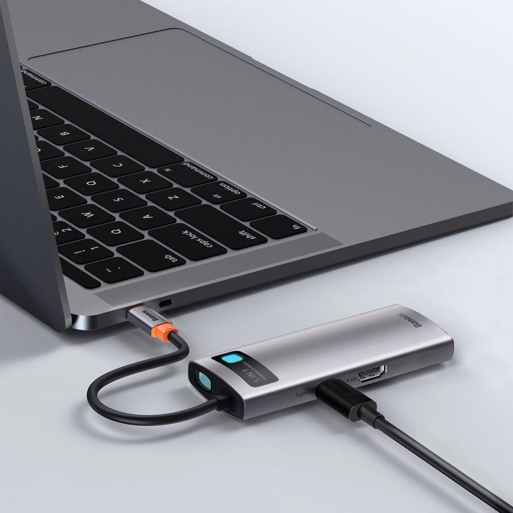 USB-Hub Baseus Metal Gleam Series 5-in-1 (3xUSB3.0 + 4KHD + Type-C). - фото 2